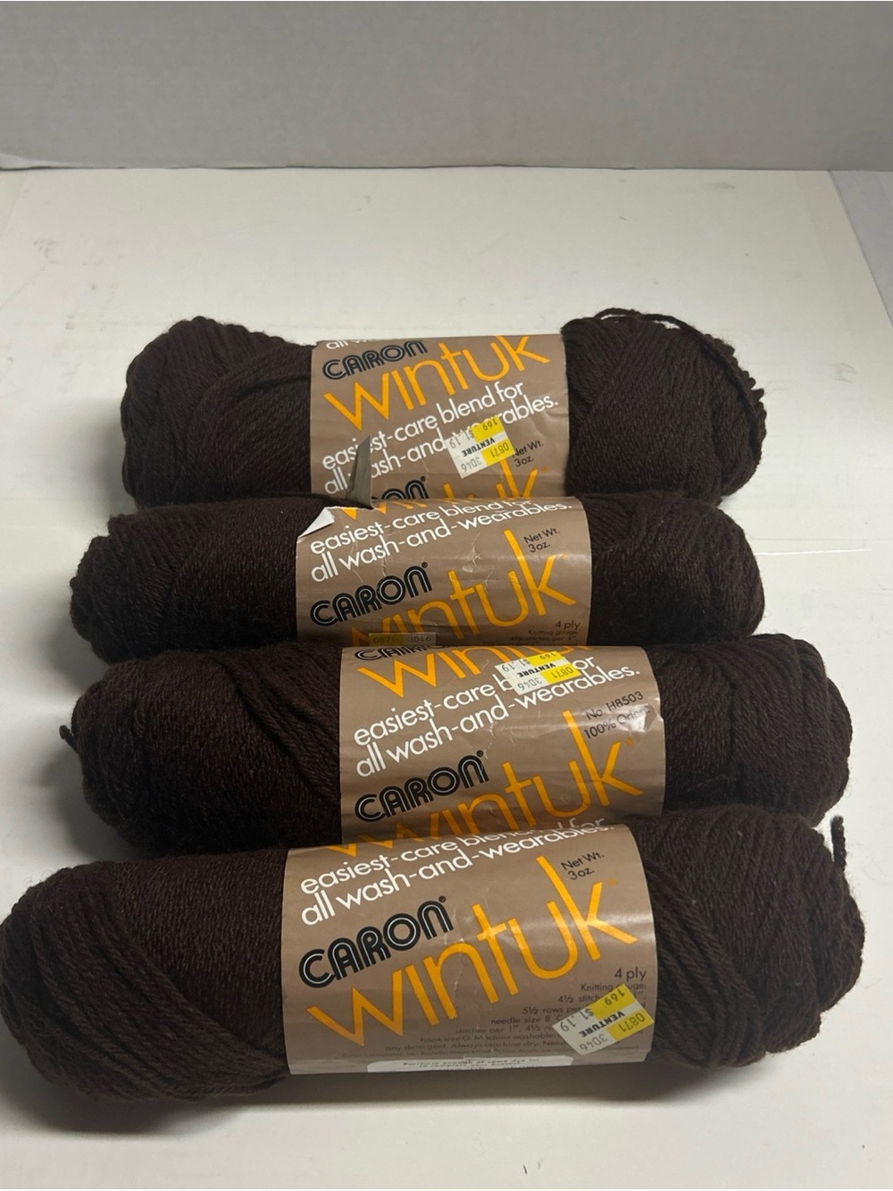 Caron WINTUK Vintage Yarn Lot of 4 Orlon Acrylic Brown 3 oz  4 ply